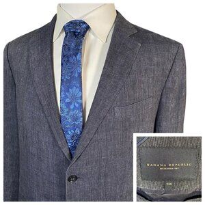 Banana Republic 100% Linen Blazer Men 43R 44R Modern Fit Summer Casual Navy